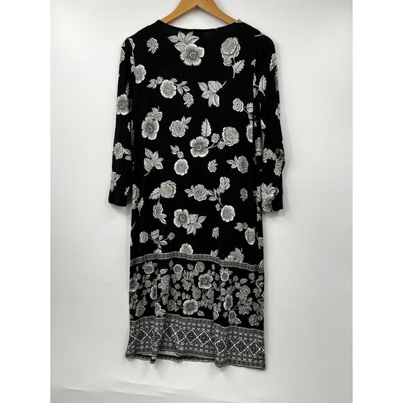 J. Jill Dress Womens Floral V-Neck Pullover 3/4 Sleeve Black White Size S Tall - Picture 5 of 5